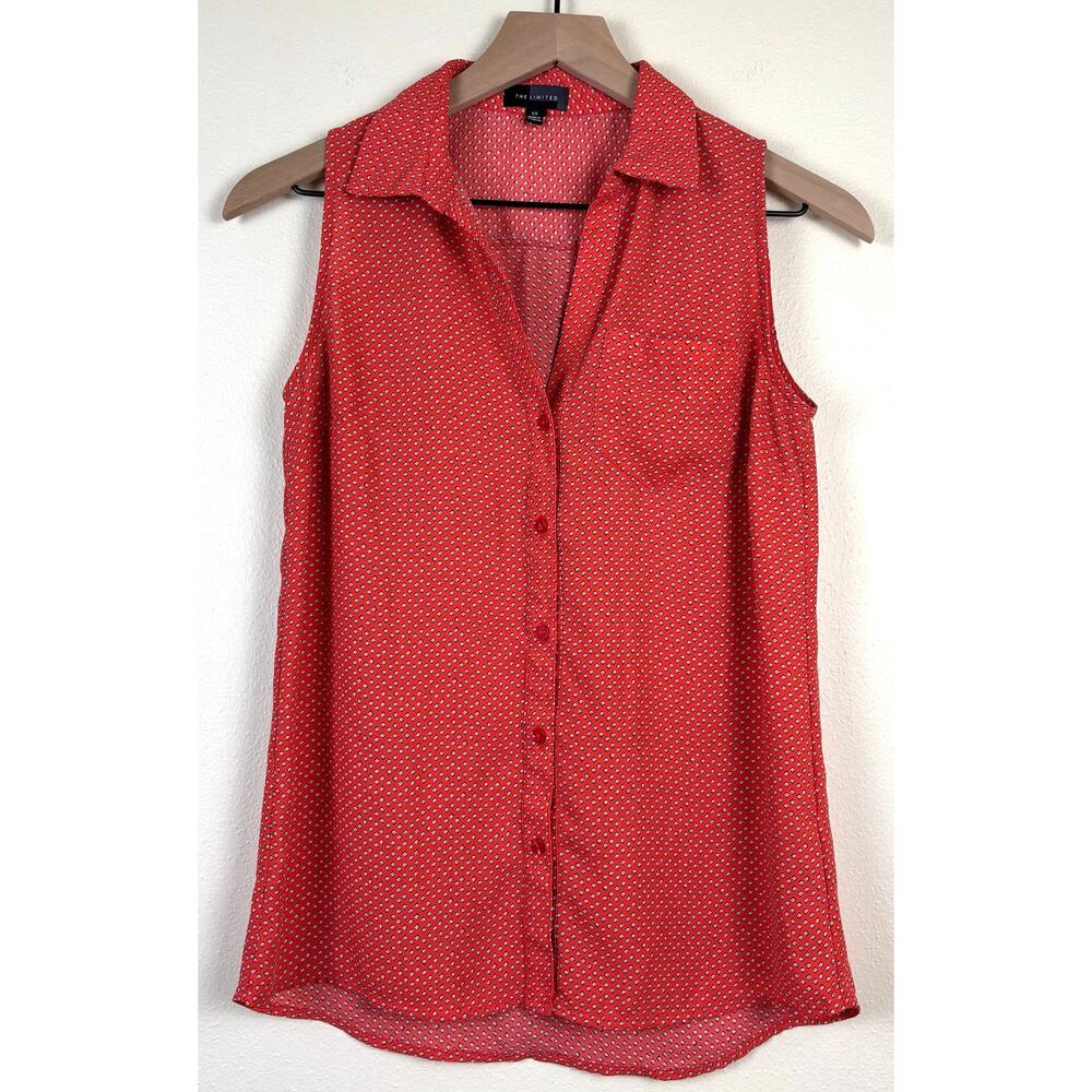 The Limited Collared Sleeveless Button Up Tank Top XS in Red, White, and Black